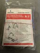 10 Original Siemens Papieraustauschfilter Nr. 17 für Rapid Staubsauger VR 16+17
