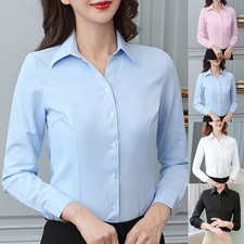 Damen Büro Dame Business Hemd Frauen Einfarbig Knopfleiste Langarm Bluse