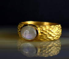 Ring Silber 925 Mondstein 19,2 mm Juwelo Hammerschlag - extravagant & schimmernd