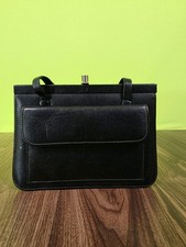 Vintage Handtasche Schwarz 22 cm Drehverschluss Tasche Kunstleder Retro Look