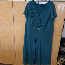 sheego Damen Abendkleid Wadenlang Kurzarm V-Ausschnitt opalgrün Gr. 50 NEU