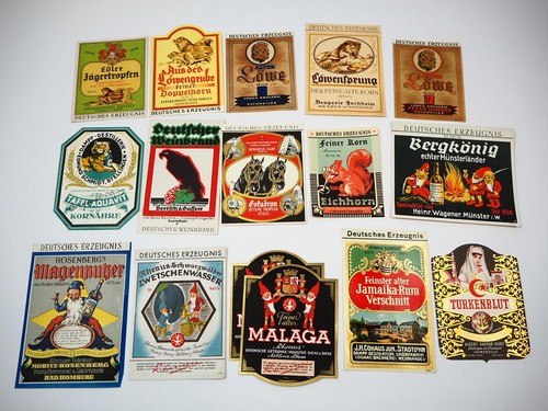 15x alte etiketten schnaps - 15x,