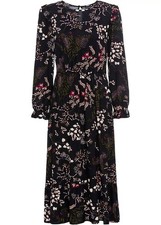 Neu Midikleid Gr. 38 Schwarz Floral Damenkleid Midi-Freizeit-Kleid