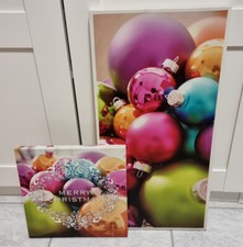 Canvas Leinwand Bilder Weihnachtskugeln bunt  28x28 + 60x30cm auf Holz gespannt