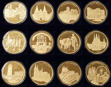 12 Medaillen Deutsche Heimat Kupfer vergoldet 2018 Polierte Platte Komplettset