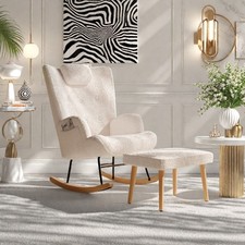 Schaukel Sessel Wohnzimmer Schaukelstuhl Seitentaschen mit Hocker und Kopfstütze