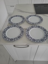 4x SPEISETELLER KAHLA PORZELLAN WEIß UND DUNKELBLAU DEKOR 26 cm
