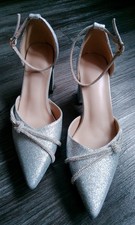 Pumps silber Blockabsatz elegant glänzend Riemchen Gr. 39