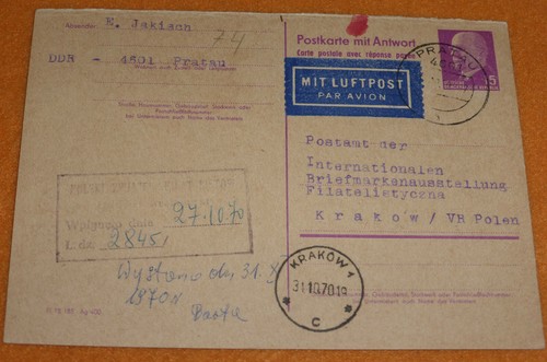 Ddr luftpost postkarte - luftpost, mit