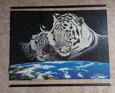Puzzle, 2 weiße Tiger, 3D, mit Posterleisten, fertig gepuzzelt + aufgeklebt