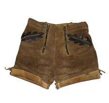 KURZE URIGE TRACHTEN LEDERHOSE DOPPELZIPP EICHENLAUB SPECKIG VINTAGE Gr. 42/44