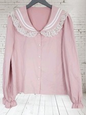 Neu Romwe rosa Spitzenkragen Bluse Hemd Größe 12-14 süß Retro
