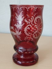 Glas-Pokal/Vase Rotbeize Böhmen