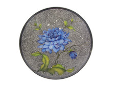 Rosenthal großer Teller Fuss-Schale Silber Overlay Blaue Blume handgemalt Kropf