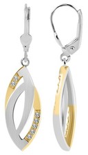 Akzent 925 Echt Silber Ohrhänger Zirkoniabesatz matt/poliert bicolor rhodiniert