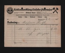 EISLEBEN, Rechnung 1937, Wilhelm Reuter Kohlenhandlung Eisleber Fuhrwesen