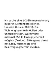 Suche 1–2 Zimmer Wohnung in