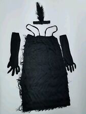 Smiffys - Damen Smiffys Flapper Kostüm schwarz Gr L Kleid, Haarteil, Handschuhe