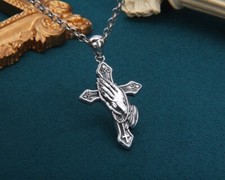 K37 Anhänger Kreuz mit betenden Händen und Rosenkranz Silber 925