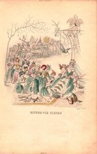 Kol. Lithographie Grafik 19 Jh. Les Fleurs animee Mode Damen Pflanzen Karikatur