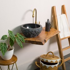 Teakholz Waschtischplatte ca. 70 cm mit Bilder-Galerie Holz Platte wohnfreuden