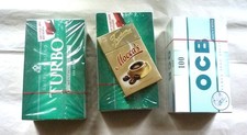 3 Packungen Menthol Filterhülsen +Metall Zigarettenbox