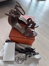 HERMES ORAN Sandalen Wedges Gr 39 Legend Gold Braun 