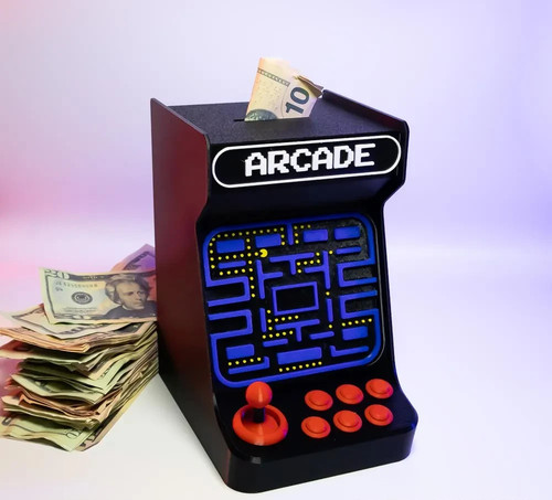 Retro arcade spardose druck - spardose, 3d