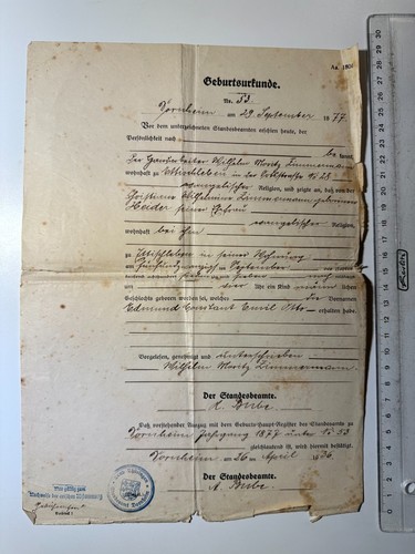 Geburtsurkunde 1936 dornheim - geburtsurkunde,