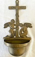 XL WEIHWASSERBECKEN Kreuz Jesus INRI Engel Messing Religion 818 g/33 cm Rarität?