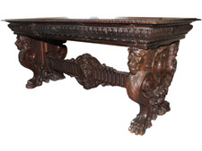 Schreibtisch Diplomatenschreibtisch antik Eiche Löwen Tatzen geschnitzt