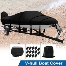 600D wasserdichte V-Rumpf-Bassboot-Abdeckung mit 2-in-1-Motorabdeckung 23-24 Fuß