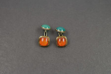 antike Manschettenknöpfe Silber 835 teilverg., Bernsteine u. grüne Achate um1920