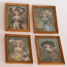 4 handgemalte Seiden Bilder Miniaturen 18. Jh. Stil Rokoko Marie Antoinette Set