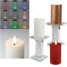 Led Wachs-Kerze 3D-Flamme MAGIE mit TIMER inkl Glas Kerzen-Ständer beleuchtet