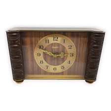 Kaminuhr Heges Glas Braun Batterie Uhrwerk Tisch Holz Messing Funktion Geprüft