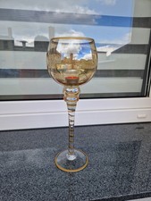 Glas Windlicht  mit Goldverzierung, Kelch ist hellbraun,  35 cm hoch und 11 cm Ø