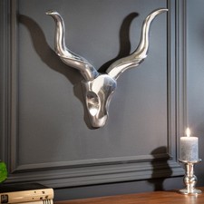 Design Wanddekoration STYLE ROCKS 50cm silber Metall Geweih Hörner Dekoration