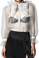 ZARA WEISS TRANSPARENT ORGANZA RÜSCHEN SHIRT BLUSE PUSSY SCHLEIFE GEPUNKTET M
