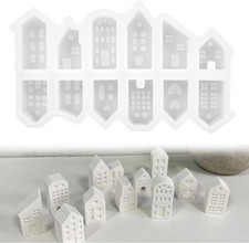 12 Stück Mini Häuser Silikon Gießformen für Weihnachten Krippe Gips DIY