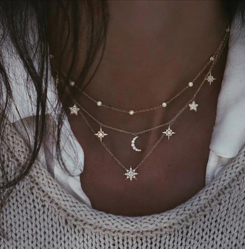 Damen kette gold sterne mond - gold,