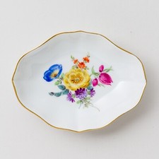 Meissen Schale Spitzoval 8 cm Bunte Blume Bukett 1. Wahl nach 1934 unbeschädigt