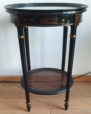 Holztisch Beistelltisch aus Holz Tisch rund schwarz mit Glasplatte