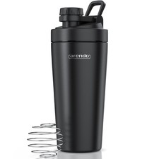 Arendo Proteinshaker Doppelwandig 600ml Edelstahl Mattschwarz Flip-Verschluss