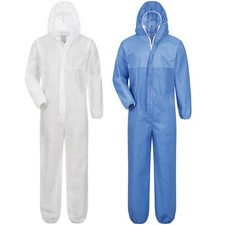 SMS OVERALL Einweg Schutzanzug PSA Kategorie 3 Typ 5/6 Asbest weiß blau