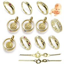  Taufring Taufuhr Schutz Engel Gold 333 u Double Taufkette Taufe Schmuck Neu 739