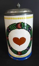 Bierkrug Walzenkrug Krug Schlickermalerei 1900 Herz Keramik Bier Heart Marburg