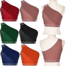 Damen Oberteil Glittery Weste Strass Bra Bühne Bluse Party Crop Top Tanz Tee BH
