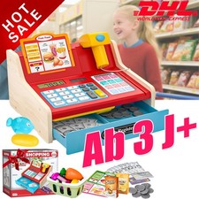 Kinder Holz Kasse mit Scanner Kaufladen Spielkasse Lebensmittel Kaufmannsladen