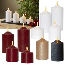 LED Wachs-Kerze "3D FLAMME" mit Timer flackernd Blockkerze Real Flame Docht